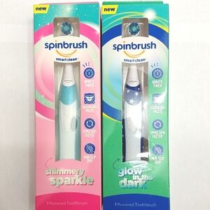 Spinbrush smart clean powered toothbrushes (glow in the dark & shimmery Sparkle)